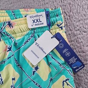 NWT Caribbean Swim‎ Shorts Trunks Men's XXL Lined Zip Pocket Palm Tree Pineapple